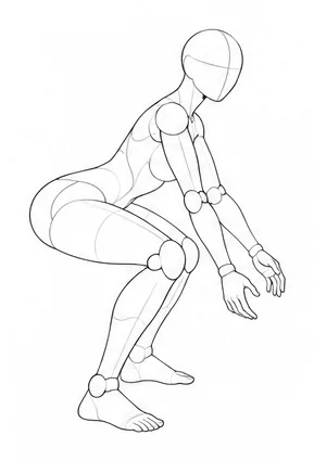 Squatting with arms reaching down
