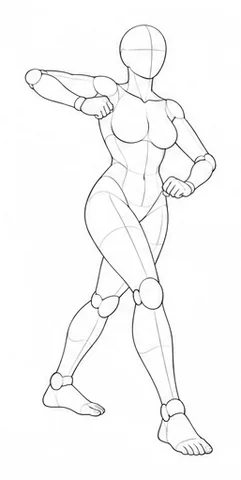 Standing with one hand at hip and one arm bent