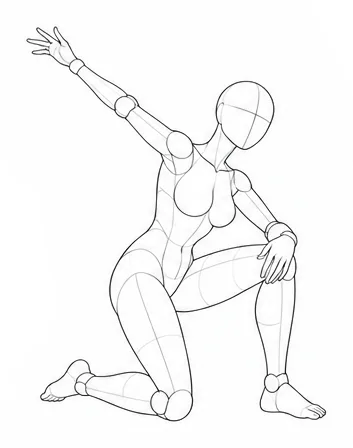 Half-kneeling with one arm raised diagonally