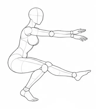 Single-leg squat with arms and one leg extended forward