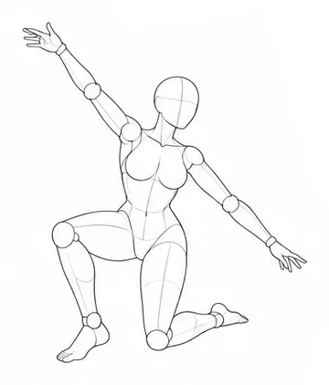 Half-kneeling with arms spread diagonally